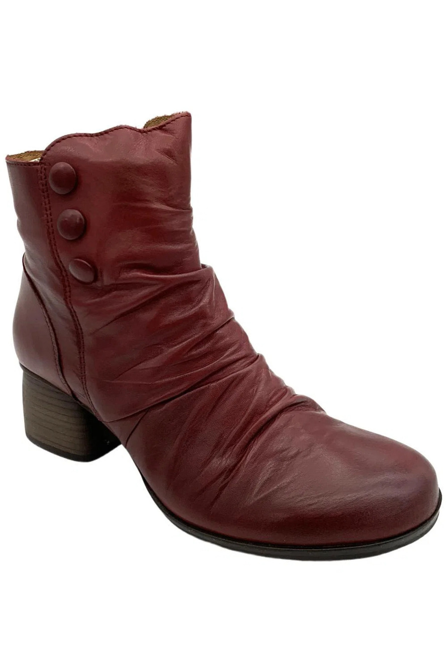 Miz Mooz Women's Ruched Leather Heeled Ankle Boots Onika Bordeaux - Medium